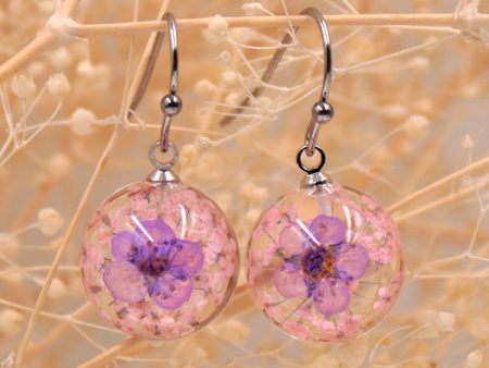 Wholesale 12pcs Handmade Transparent Round Small Daffodil Dried Flower Earrings Online Sale