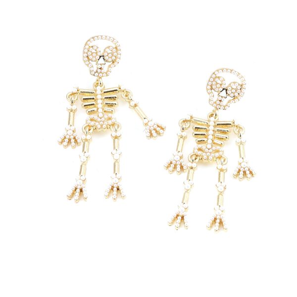 Wholesale Fashion Creative Exaggerated Skeleton Skull Diamond and Pearl Earrings Supply