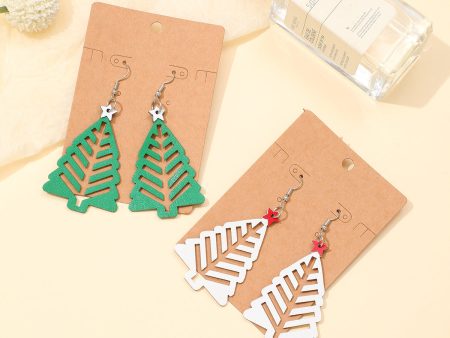 Wholesale Christmas Simple Hollow Christmas Tree Pu Leather Earrings Online now