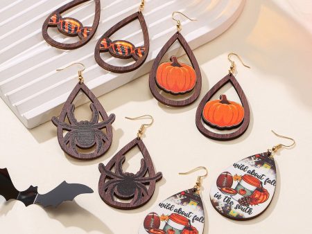 Wholesale Halloween Wooden Funny Pumpkin Spider Candy Earrings Online Sale