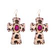 Wholesale Leopard Leather Vintage Alloy Diamond Cross Earrings Online Hot Sale