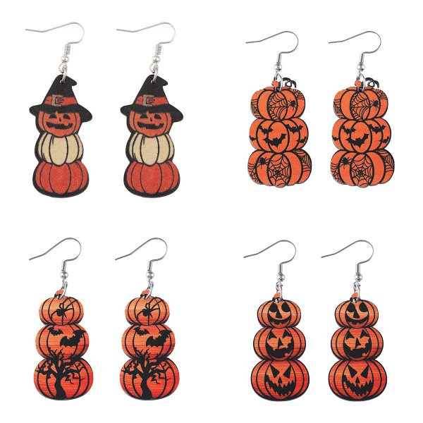 Wholesale Halloween Bat Ghost Face Pumpkin Wooden Earrings on Sale