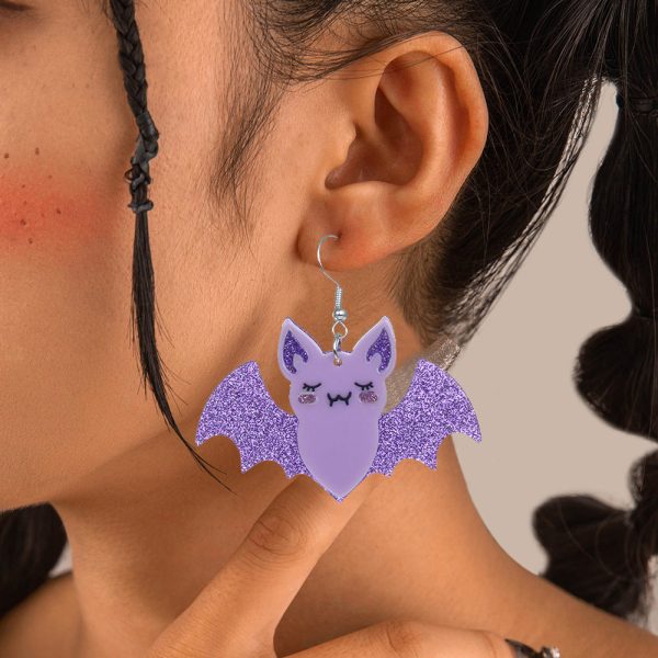 Wholesale Bat Creative Flash Halloween Party Acrylic Earrings Online now