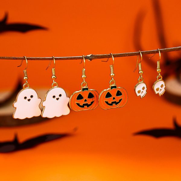 Wholesale Halloween Creative Skull Ghost Pumpkin Oil Drop Earrings For Cheap