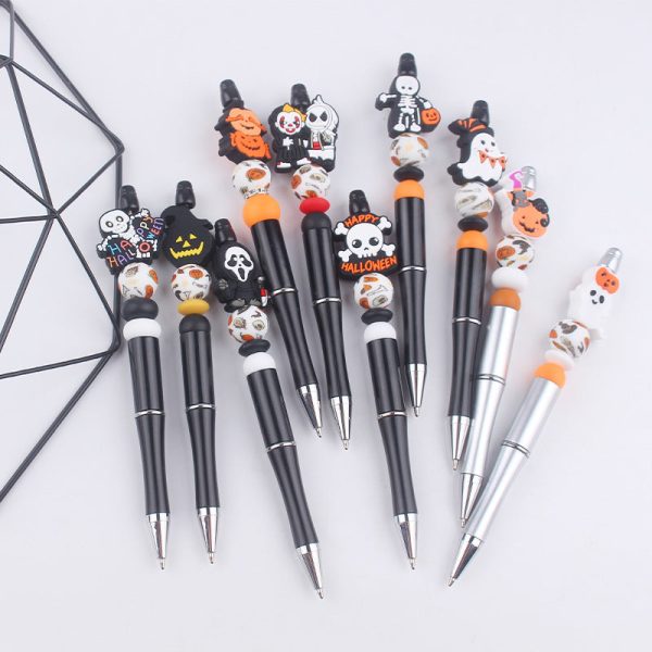 Wholesale Beaded Pens DIY Handmade Cartoon Halloween Silicone Teether Beads Colorful Plastic Ballpoint Pen Cheap