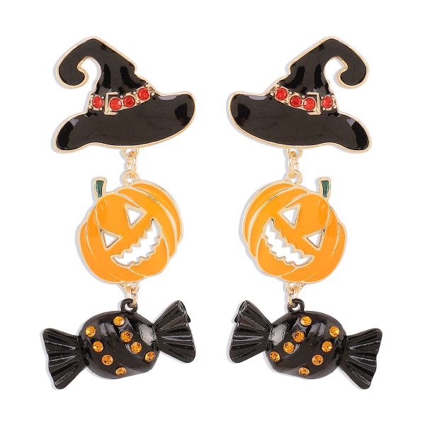 Wholesale Funny Pumpkin Hat Halloween Exaggerated Color-contrast Earrings Cheap