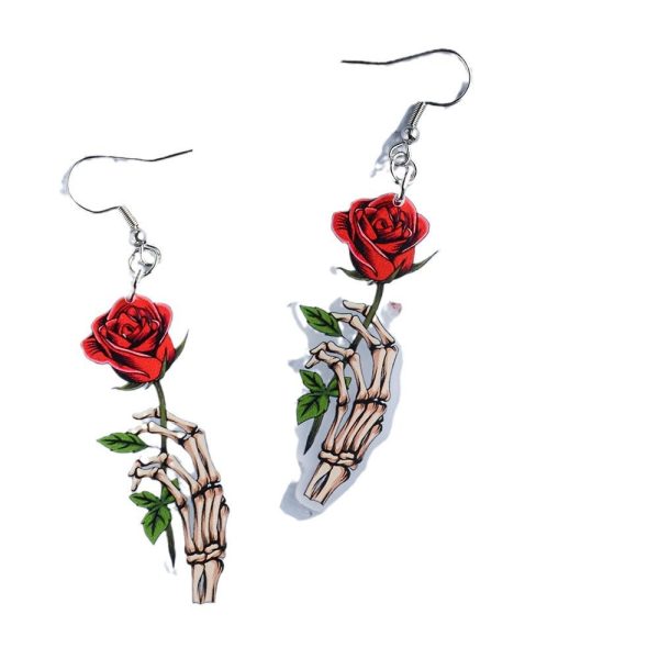 Wholesale Halloween Rose Skeleton Hand Earrings Supply