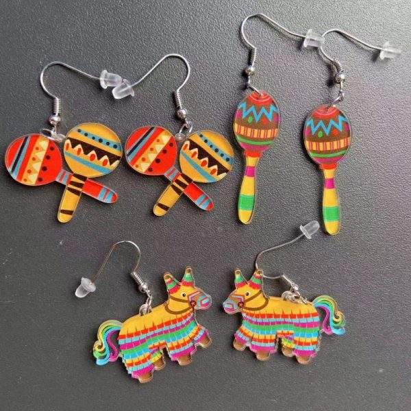 Wholesale Mexican May 5th Carnival Chili Rainbow Horse Wine Hat Skull Avocado Acrylic Earrings For Discount