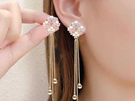 Wholesale Flower Temperament Tassel Silver Needle Diamond Earrings Online now