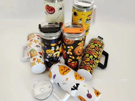 Wholesale 5D Halloween 40oz Car Cup Large Capacity Stainless Steel Handle Tumbler Thermos Cup Supply