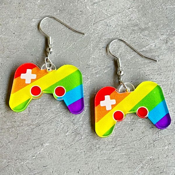 Wholesale Rainbow Game Machine Mushroom Elf Drink Color Pen Acrylic Fun Earrings Online Hot Sale