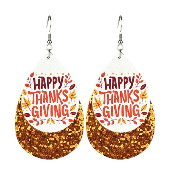 Wholesale 2 Pairs pack Thanksgiving Double Leather Shiny Pumpkin Pie Coffee Turkey Earrings Cheap