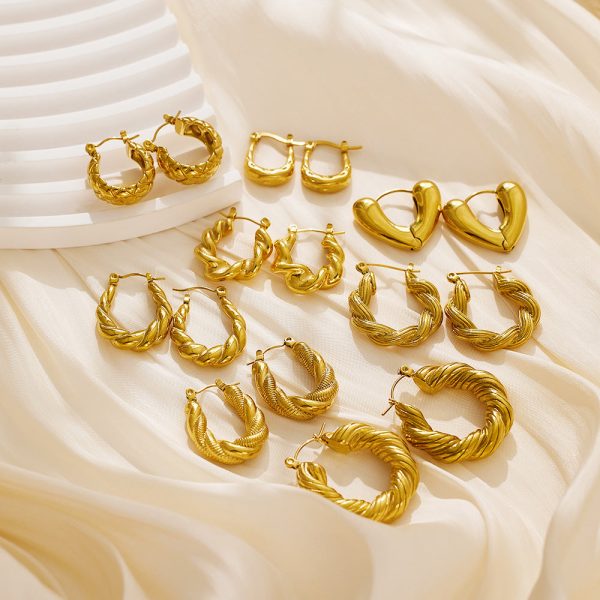 Wholesale High-grade Gold Stainless Steel Braided Thick U-shaped Earrings For Discount