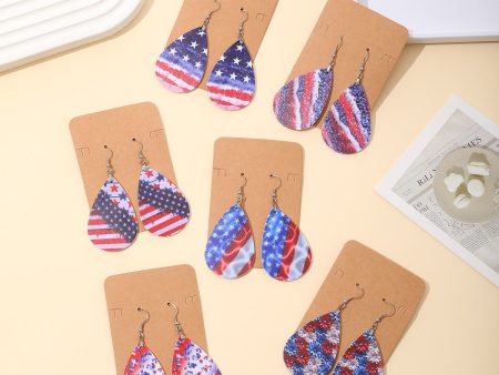 Wholesale Independent Day Stripe Star Water Drops American PU Leather Ear Ring Online