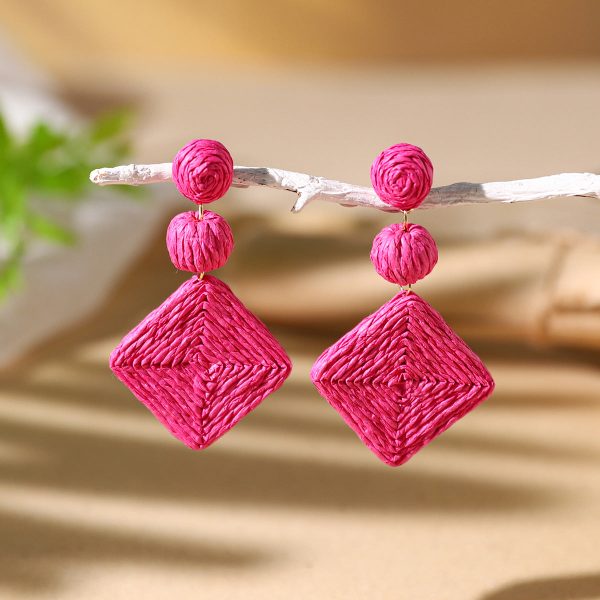 Wholesale Bohemian Diamond Shaped Rattan Braided Earrings Online Hot Sale