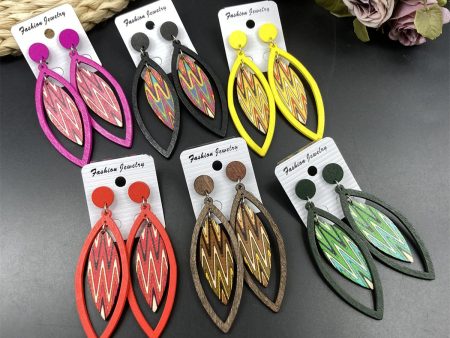 Wholesale Bohemian Exaggerated Wooden Leaves Geometric Retro Earrings For Discount