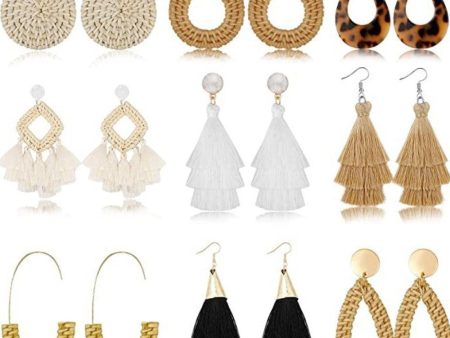 Wholesale Retro Geometric Beach Holiday Exaggerated Rattan Earrings Discount