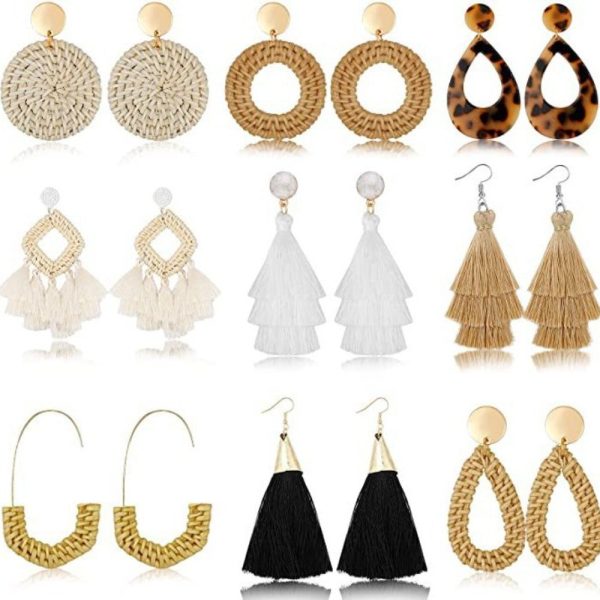 Wholesale Retro Geometric Beach Holiday Exaggerated Rattan Earrings Discount