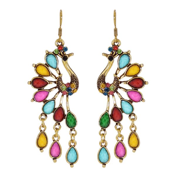 Wholesale Creative Retro Ethnic Style Fashion Bohemian Colored Resin Gemstone Peacock Earrings Supply