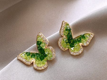 Wholesale Green Crystal Butterfly High-end Fashion Earrings For Sale