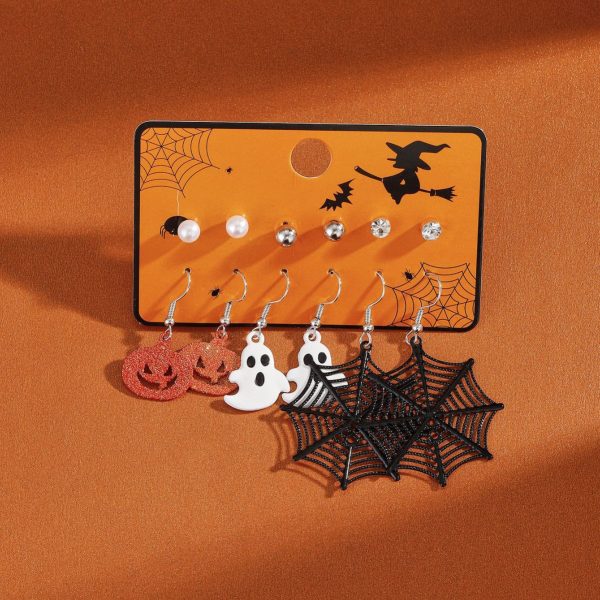 Wholesale Halloween 6 Pairs of Spider Web Pumpkin Ghost Earrings Hot on Sale