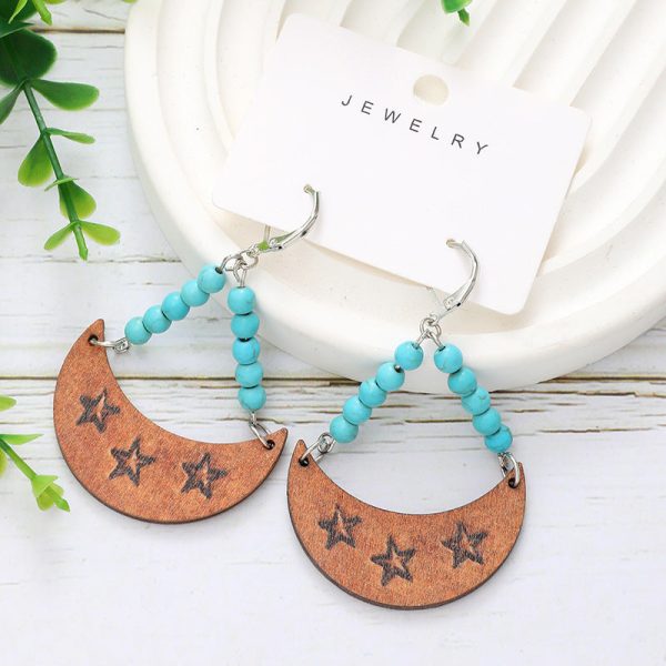 Wholesale Bohemian Moon Star Bee Print Hollow Acrylic Wood Earrings Online