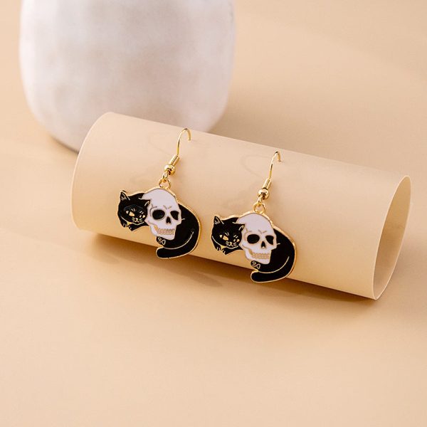 Wholesale Halloween Horror Funny Skull Creative Cat Sun Moon Earrings For Discount