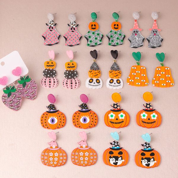 Wholesale Halloween Series Pumpkin Cartoon Funny Ghost Acrylic Earrings on Sale