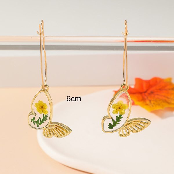 Wholesale Fashion Dried Flower Epoxy Butterfly Earrings Online Sale