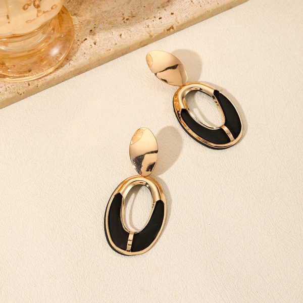 Wholesale Fashion Color Spray Paint Geometric Oval Hollow Double Layer Long Earrings Cheap