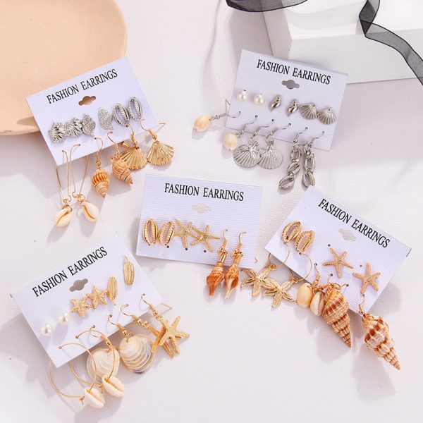 Wholesale Fashion Gold and Silver Natural Shell Scallop Earring Set Sale