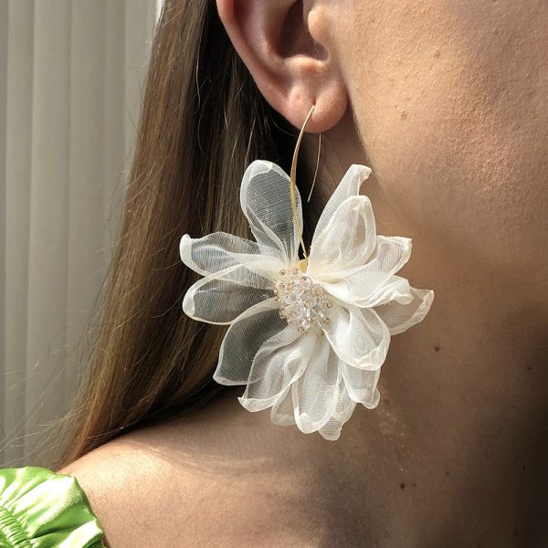 Wholesale Fabric Large Petal Flower Earrings For Cheap