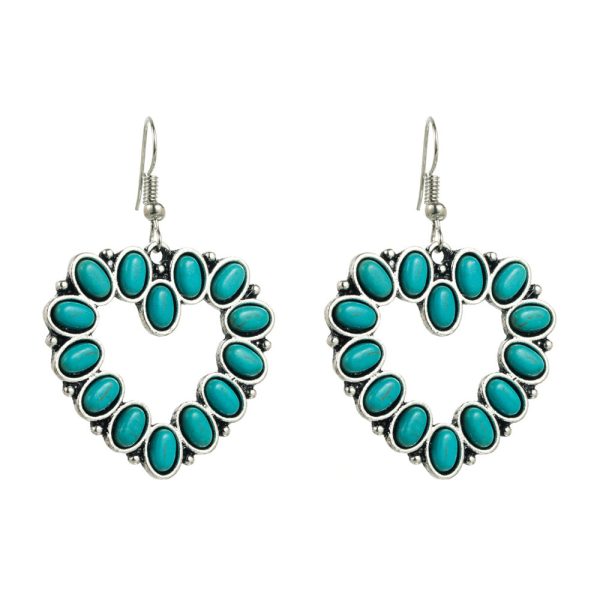 Wholesale Hollow Heart Cross Exaggerated Turquoise Earrings Fashion