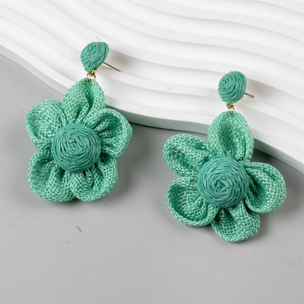 Wholesale Raffia Fabric Woven Elegant Flower Earrings For Sale