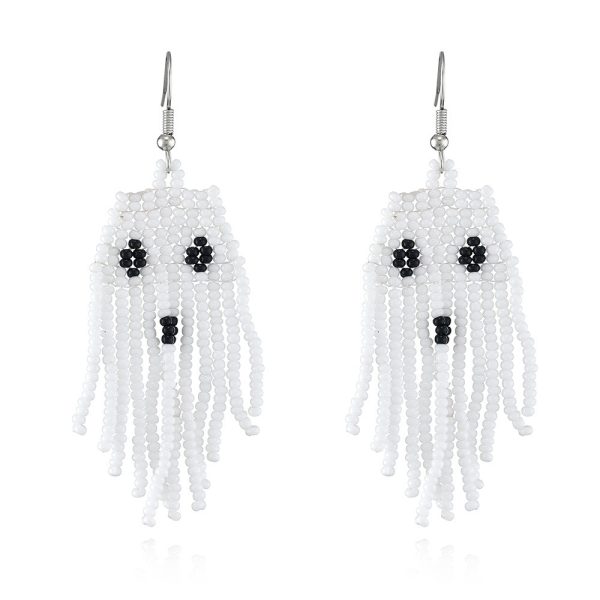 Wholesale Creative Halloween Series Tassel Handmade Rice Beads Skull Ghost Earrings Cheap