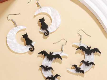 Wholesale Halloween White Moon Cat Bat Earrings Supply