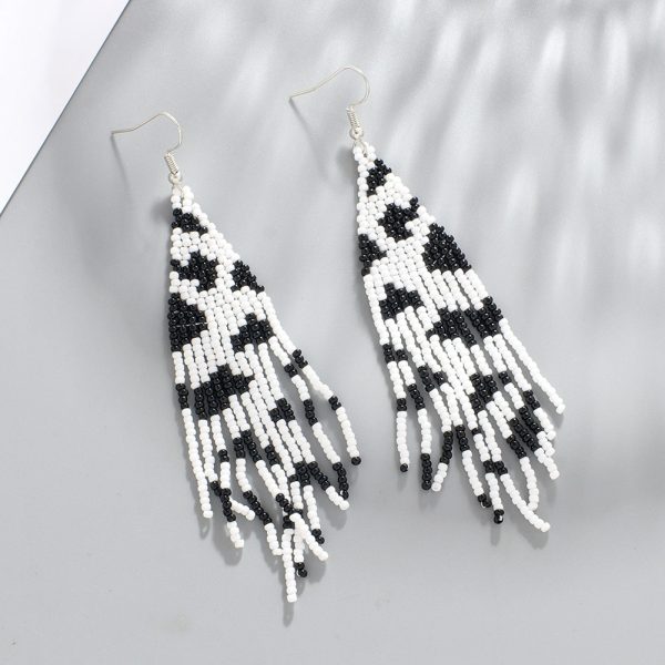 Wholesale Bohemian Handwoven Cow Pattern Long Tassel Rice Bead Earrings Cheap