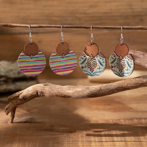 Wholesale Exaggerated Boho Wooden Round Earrings For Sale