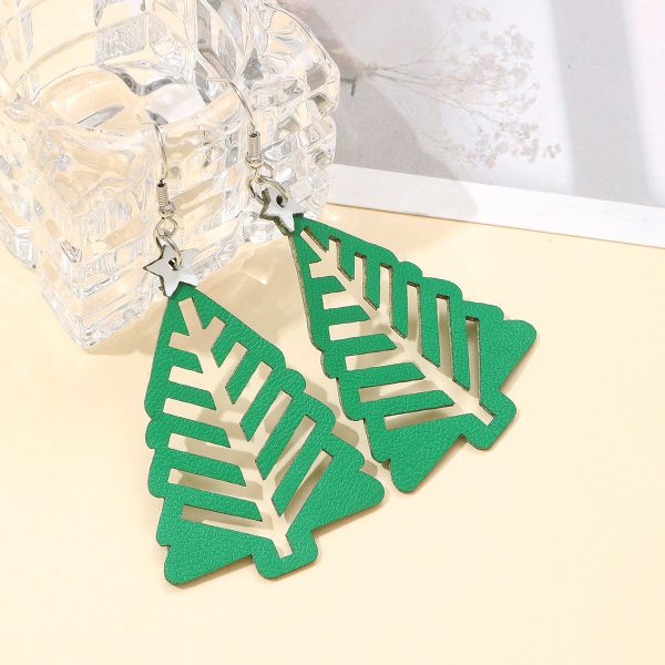 Wholesale Christmas Simple Hollow Christmas Tree Pu Leather Earrings Online now