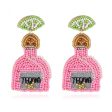 Wholesale Bohemian Handmade Fabric Rice Beads Wine Bottle Flower Earrings Sale