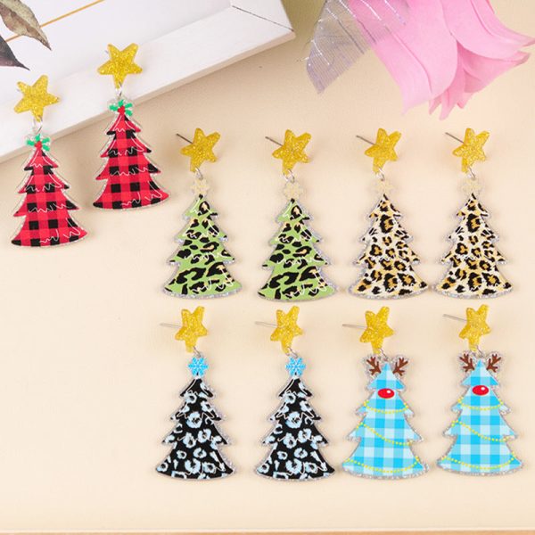 Wholesale Christmas Five-pointed Star Leopard Print Antler Snowflake Acrylic Earrings Online