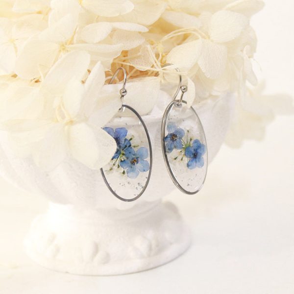 Wholesale 6pcs pair Blue Forget-me-not Handmade Glue Real Flower Earrings Discount