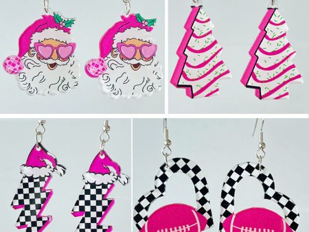 Wholesale Pink Christmas Santa Claus Christmas Tree Football Vintage Acrylic Earrings For Cheap