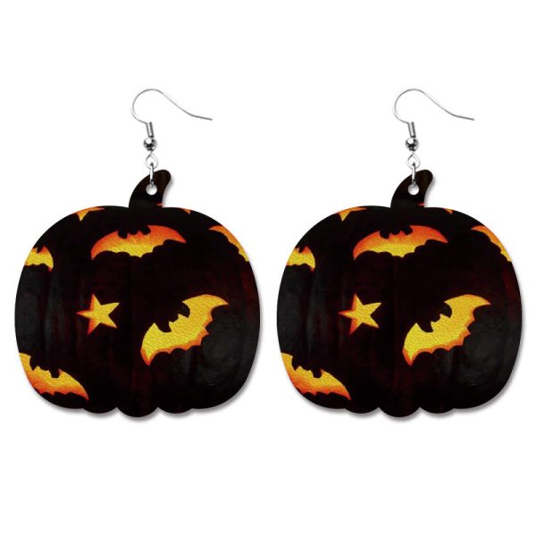 Wholesale Halloween Pumpkin Bat Alien Funny Heart Shape Leather Earrings Hot on Sale