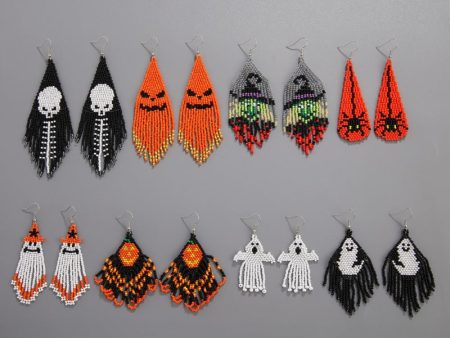 Wholesale Halloween Creative Skull Ghost Handmade Rice Bead Tassel Earrings Online Sale