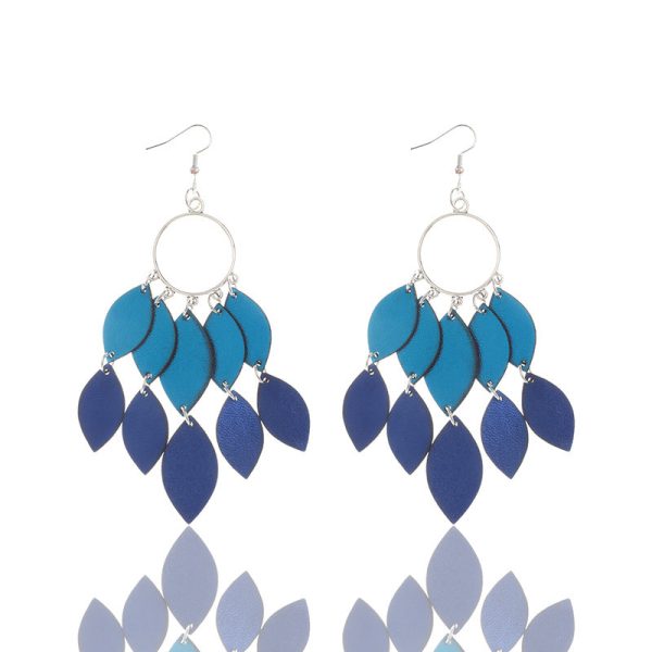 Wholesale Bohemian Style Feathers Shaped Small Leaves PU Leather Earrings Online Sale