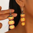 Wholesale Halloween Printed Colorful Pumpkin Skull Ghost Gift Creative Splicing Wooden Earrings Supply