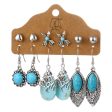 Wholesale Gem Hollow Half-circle Leaf Feather Vintage Earrings 6 Pairs Set For Discount