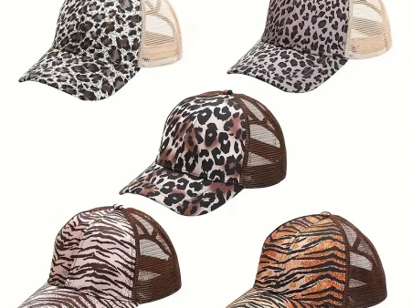 Wholesale Zebra Leopard Cross Ponytail Polyester Baseball Cap Online Hot Sale