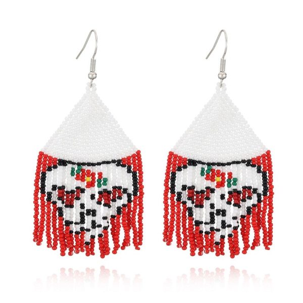 Wholesale Halloween Hand-woven Skull Pumpkin Tassel Rice Bead Earrings Online